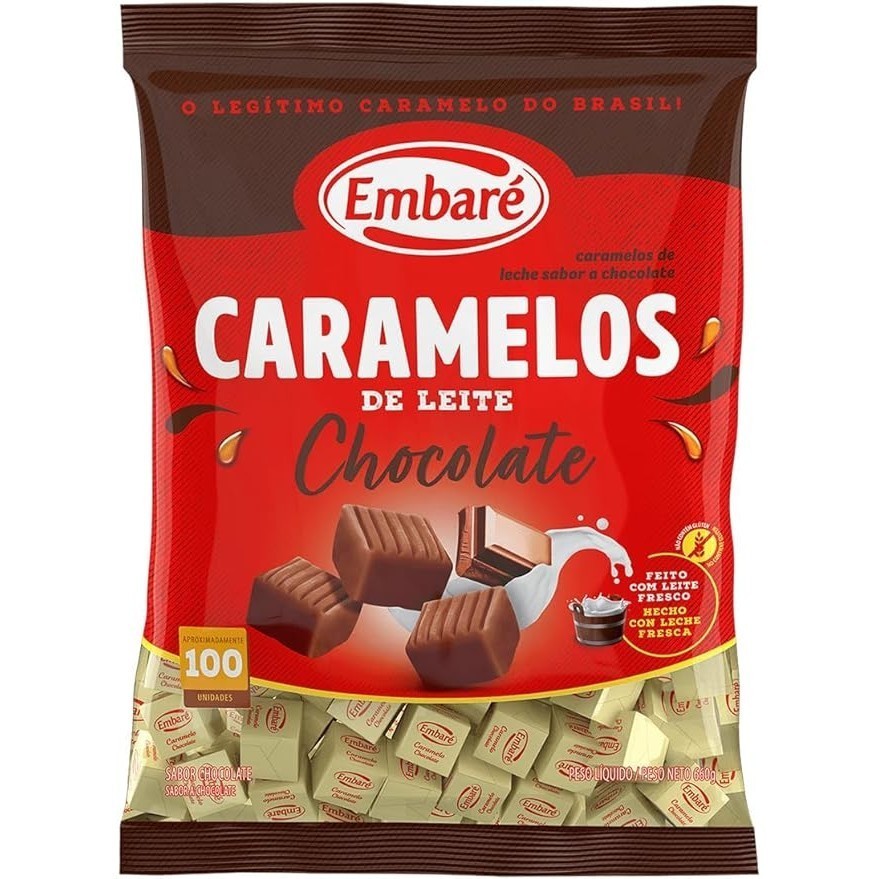 Bala Mastigavel Caramelo Embaré Sabor Chocolate 660g 100 unidades