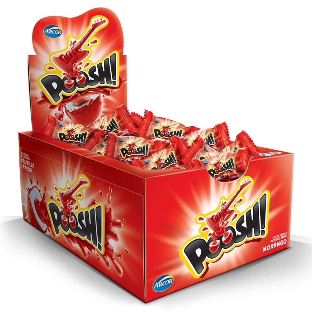 Chicle Poosh Morango 40x1 Arcor Chiclete Goma de Mascar