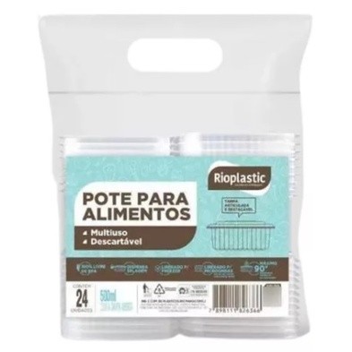 Pote Marmita Embalagem Microondas Freezer Armazenamento Dieta C/ Tampa 500ml 24 Unidades Rioplastic