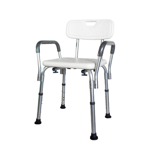 Banqueta Com Encosto Alça Lateral Braço Idoso 100kg Aluminio Inoxidável Antiderrapante Cadeira Banho