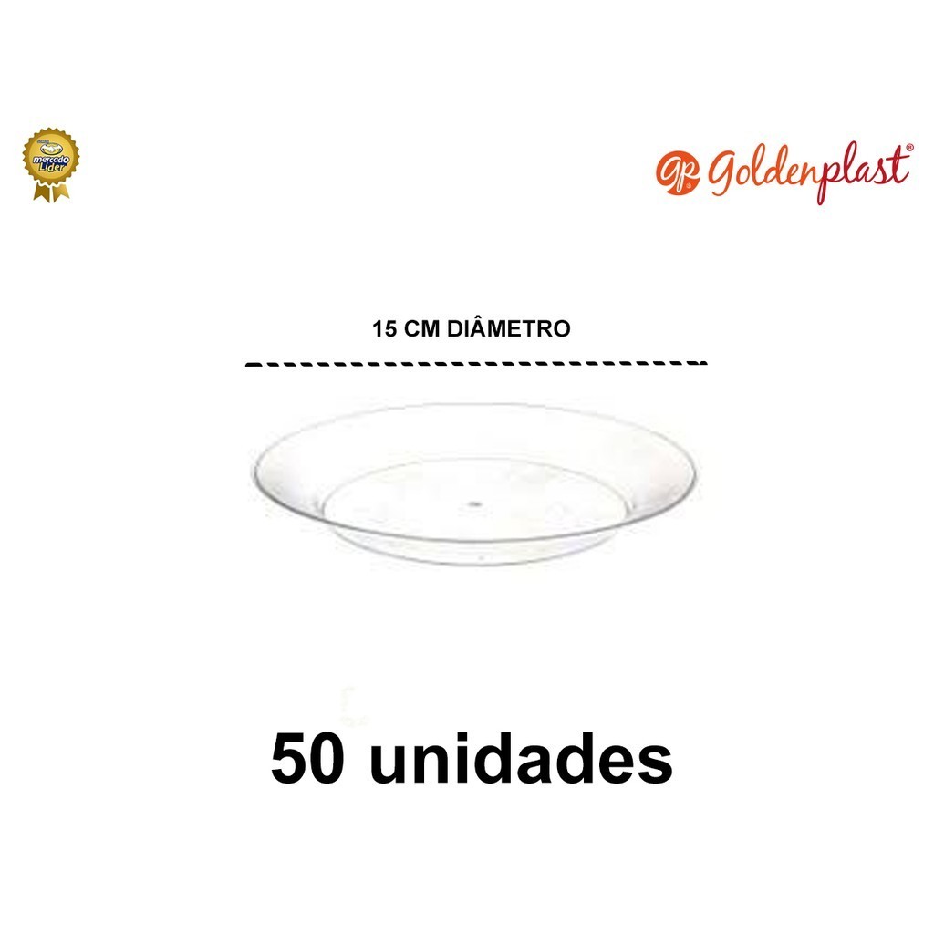 PRATINHO DE ACRÍLICO 15CM TRANSPARENTE BIODEGRADÁVEL PLÁSTICO - 50 UNIDADES