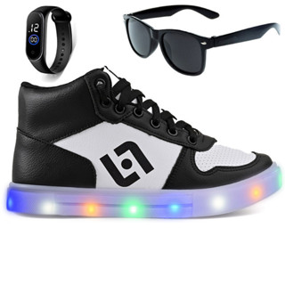 Tenis Infantil De Led Meninos Botinha Cano Alto Escolar Casual Basico + Oculos Relogio em Oferta na Shopee