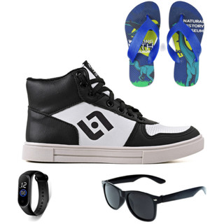Tenis Infantil Meninos Botinha Cano Alto Escolar Casual Basico + Chinelo Oculos Relogio em Oferta na Shopee