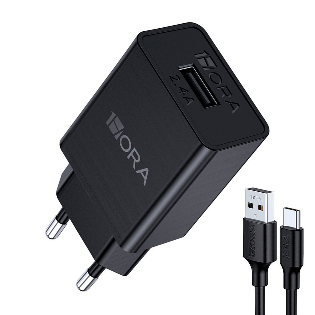 Carregador Parede 1Hora 2.4A + Cabo Usb Tipo A/C Preto em Oferta na Shopee