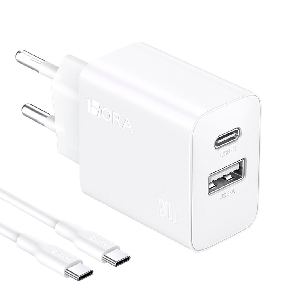 Carregador Parede 1Hora Porta Usb A/C+Cabo Tipo C Branco - Mobile & Gadgets