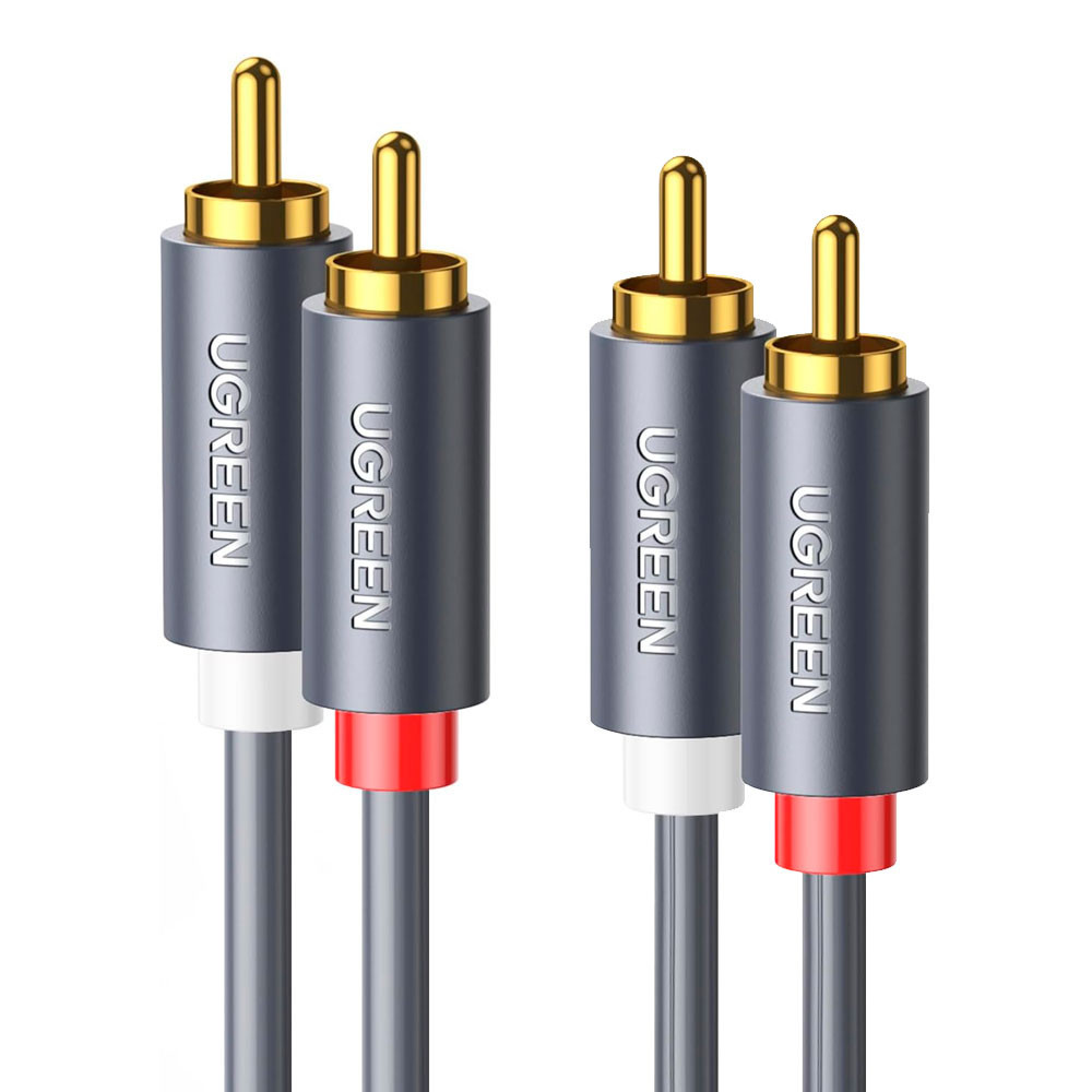 Cabo de Áudio Ugreen 2Rca para 2Rca Macho 2 Metros Preto