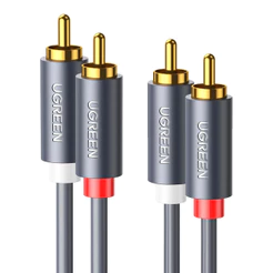 Cabo de Áudio Ugreen 2Rca para 2Rca Macho 2 Metros Preto