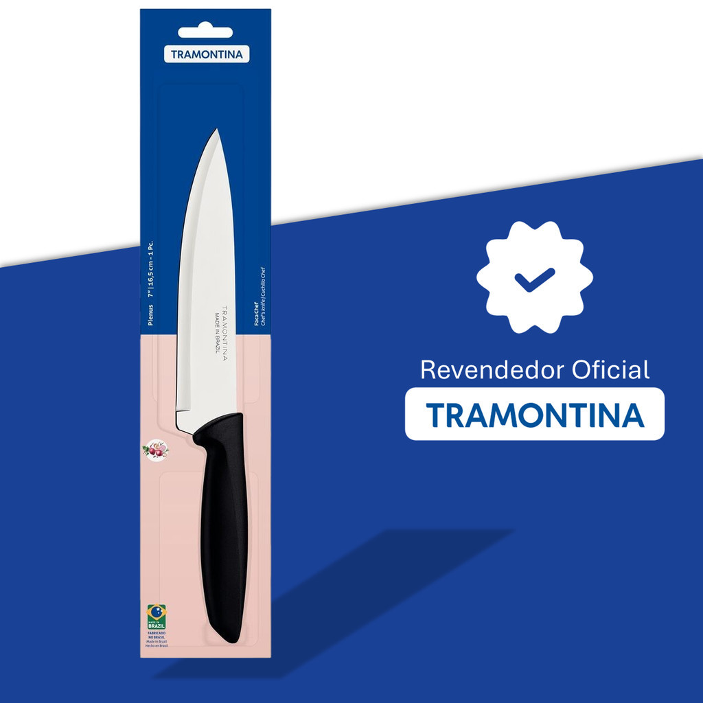 Faca Tramontina 7" Chef Plenus Cabo Preto Inox Polipropileno — imagem 2 de 2