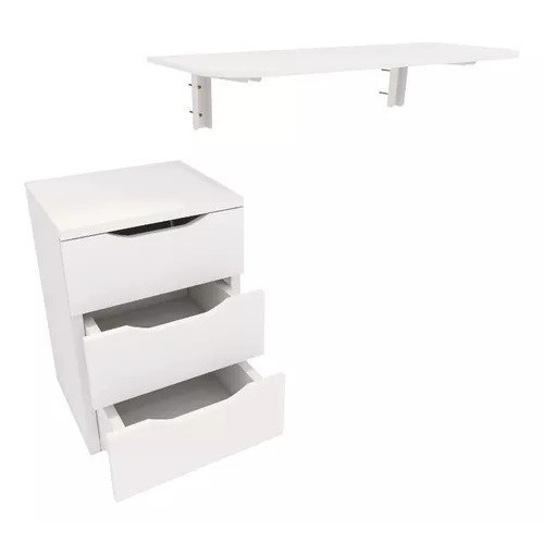 Kit Com Bancada Retrátil Dobrável Mesa MDP com Gaveteiro 3 Gavetas Sala comercial, Cozinha Sala Quarto Sala de Estudos