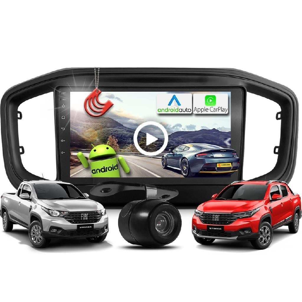 Combo Kit Central Multimidia MP5 Android 9 polegadas + Camera de ré + Moldura Preta Fiat Nova Strada em Oferta na Shopee