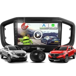 Combo Kit Central Multimidia MP5 Android 9 polegadas + Camera de ré + Moldura Preta Fiat Nova Strada
