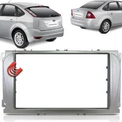Moldura Painel 2Din Tela Central Multimidia Dvd Mp5 7 polegadas Prata Ford Focus 09/13 Hatch e Sedan