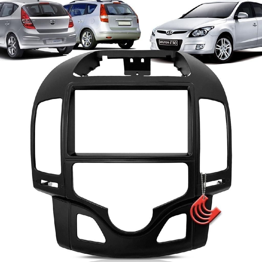Moldura Painel 2 Din Central Multimidia Dvd Mp5 Preta Hyundai I30 08/12 Ar Digital MPI MPFI GLS CW