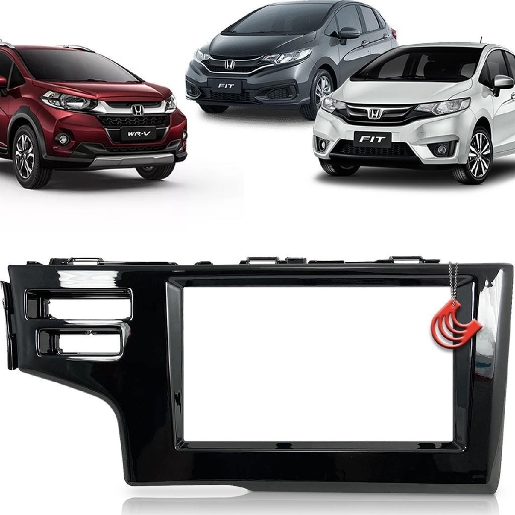 Moldura Painel 2 Din Central Multimidia Dvd Mp5 Black Piano Honda Fit 15/21 Wr-v 17/21