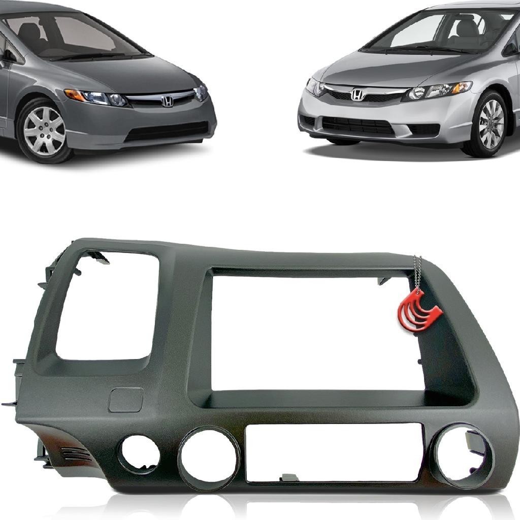 Moldura Painel 2Din Tela Central Multimidia Dvd Mp5 Grafite Honda New Civic 06/11 Lxl Lxs Lx Exs
