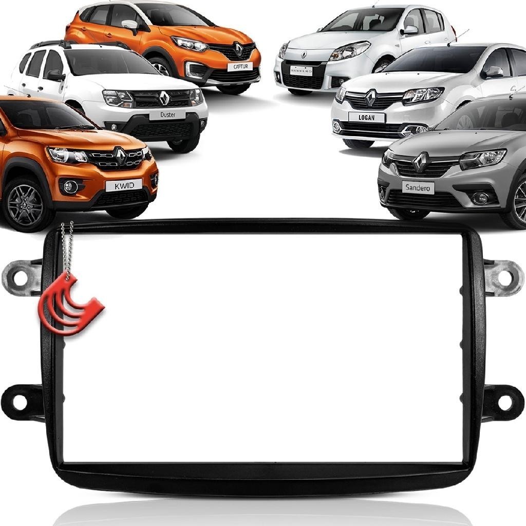 Moldura Painel 2 Din Central Multimidia Dvd Mp5 Chinês Preta Sandero Logan Duster Oroch Kwid Captur - Spare Parts and Accessories for Vehicles