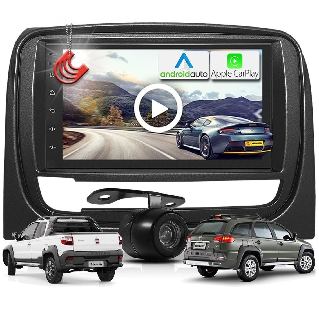 Kit Central Multimidia MP5 + Camera + Moldura Preta Palio Weekend Strada Siena AndroidAuto CarPlay em Oferta na Shopee