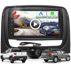 Kit Central Multimidia MP5 + Camera + Moldura Preta Palio Weekend Strada Siena AndroidAuto CarPlay