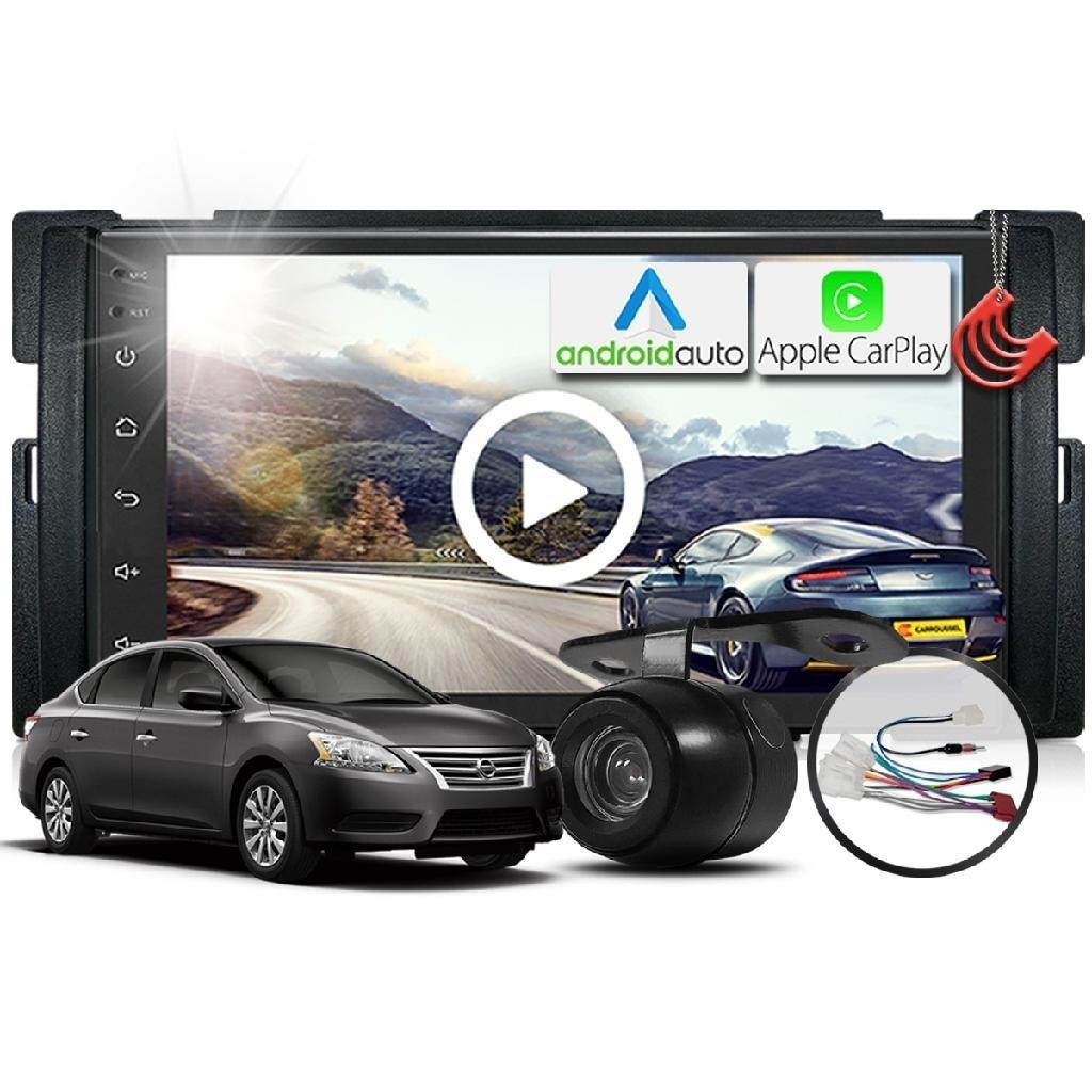 Kit Central Multimidia MP5 + Camera ré + Chicotes + Moldura Preta Sentra 14/20 AndroidAuto CarPlay