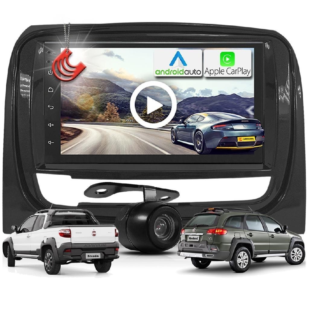 Kit Central Multimidia MP5 + Camera + Moldura Grafite Palio Weekend Strada Siena AndroidAuto CarPlay