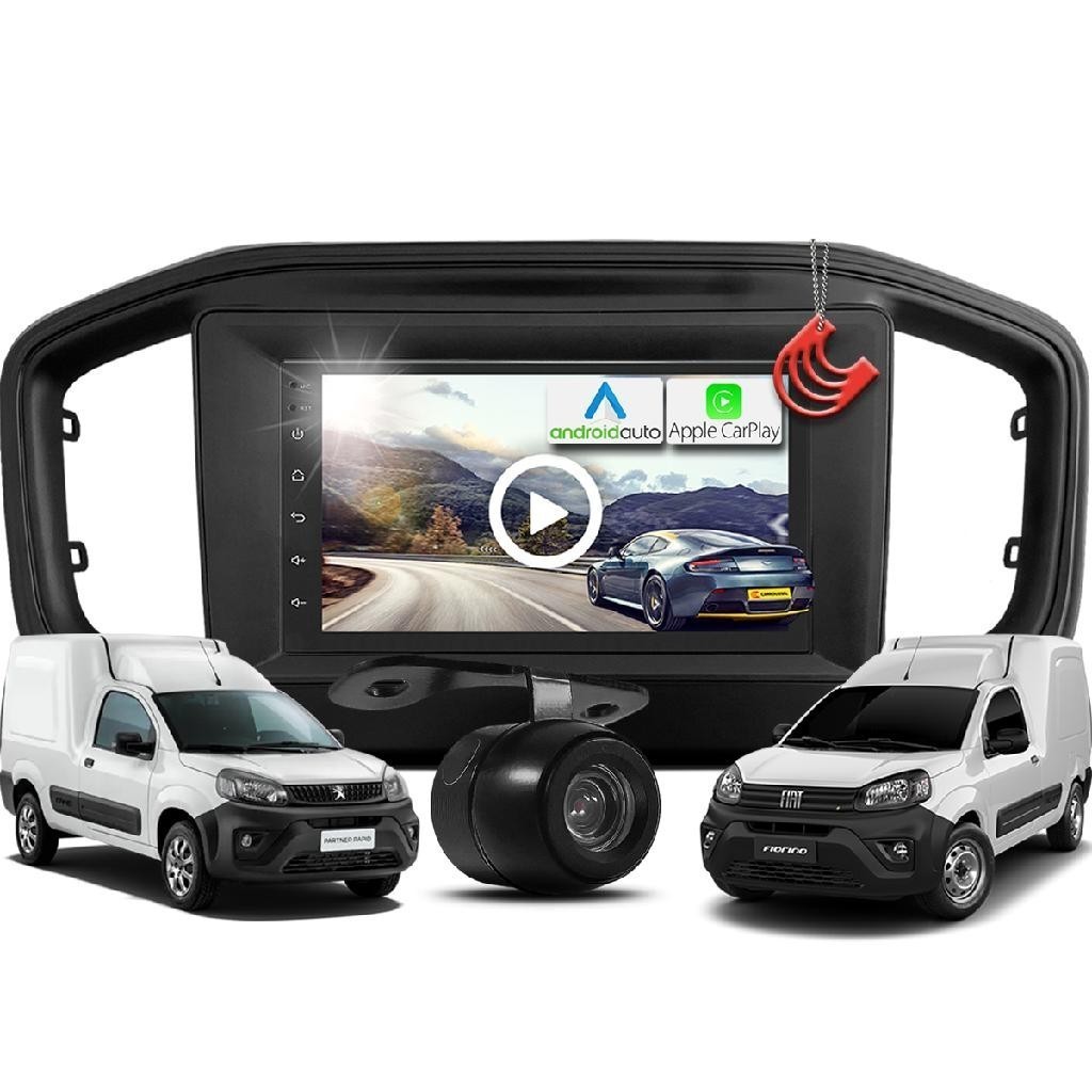 Kit Central Multimidia MP5 + Camera ré + Moldura Nova Fiorino e Partner Rapid AndroidAuto CarPlay em Oferta na Shopee