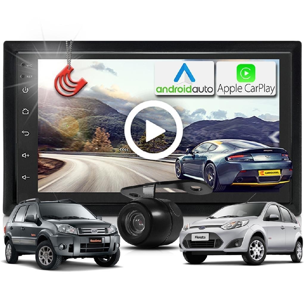 Combo Kit Central Multimidia MP5 + Camera de ré + Moldura Preta Fiesta Ecosport AndroidAuto CarPlay - Spare Parts and Accessories for Vehicles