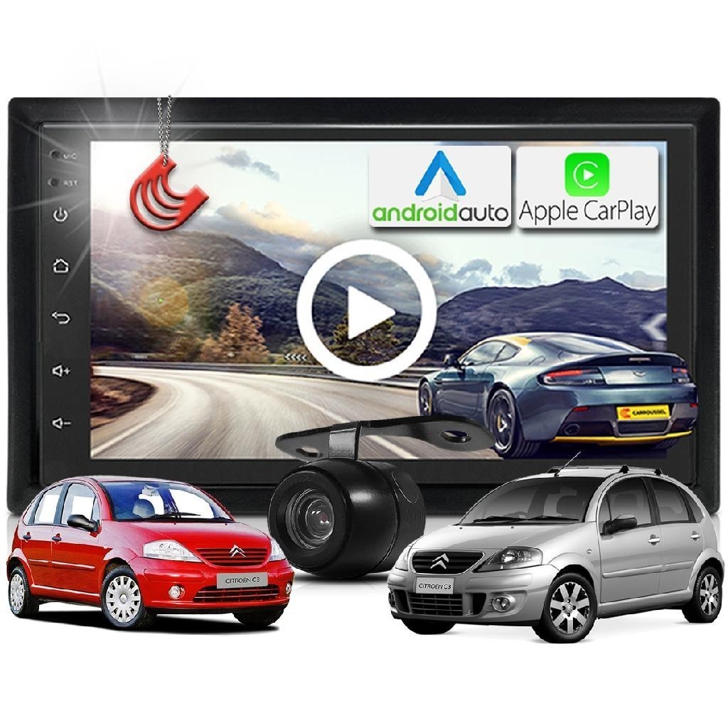 Combo Kit Central Multimidia MP5 + Camera ré + Moldura Citroen C3 2003 Até 2012 AndroidAuto CarPlay