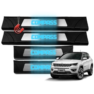Jogo Kit Soleiras 4 Portas Jeep Compass 2017/ - Protetora Iluminada Luz Led com Aço Escovado Adesiva em Oferta na Shopee