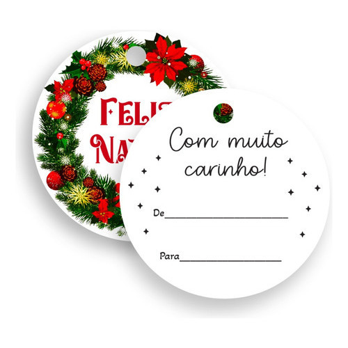 100 Tag Natal Couchê Com Verniz + 120 Adesivo Lacres Padrão