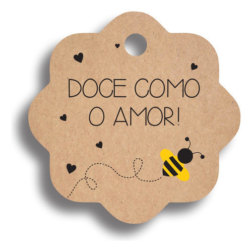 Tag Kraft Personalizada Doce Como Amor Mel + 120 adesivos em Oferta na Shopee