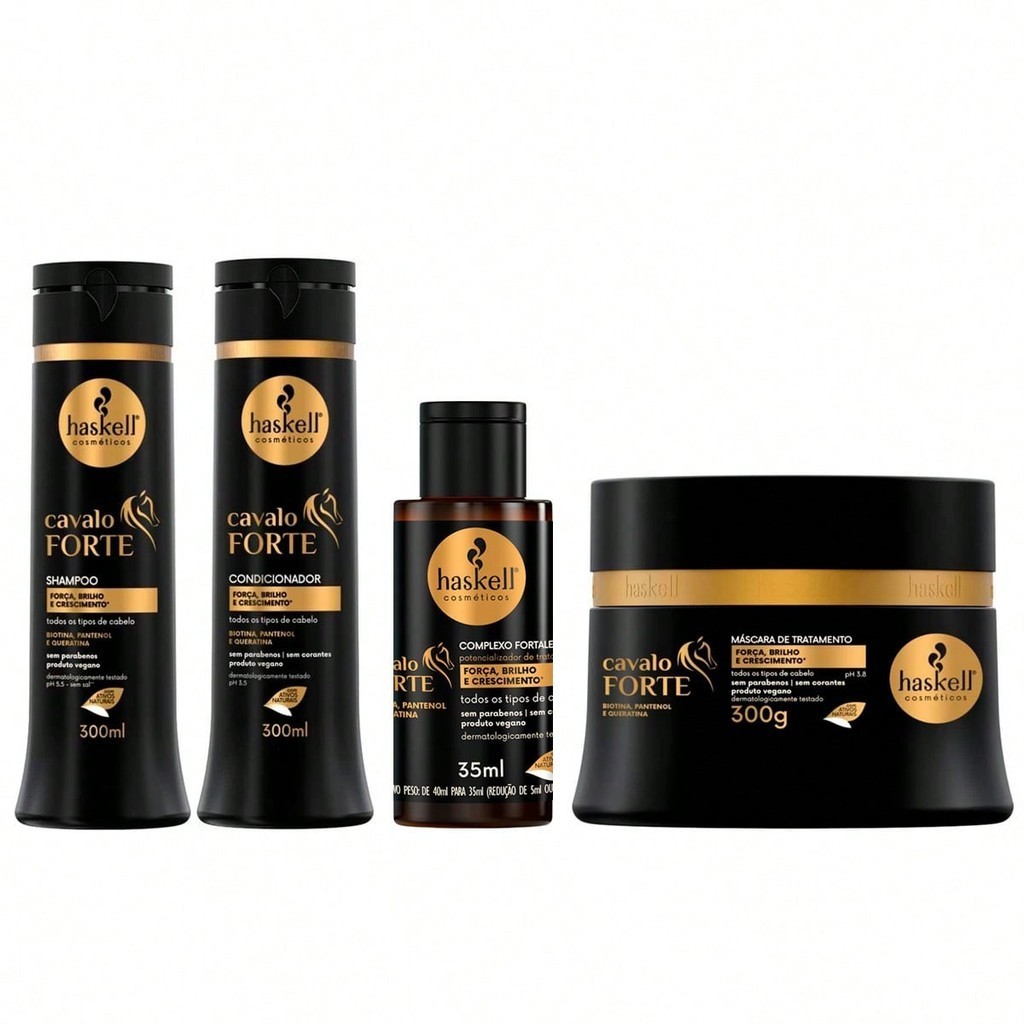 Kit Cabelo Forte Haskell Cavalo Forte 300ml - Original Shampoo Condicionador Máscara Complexo