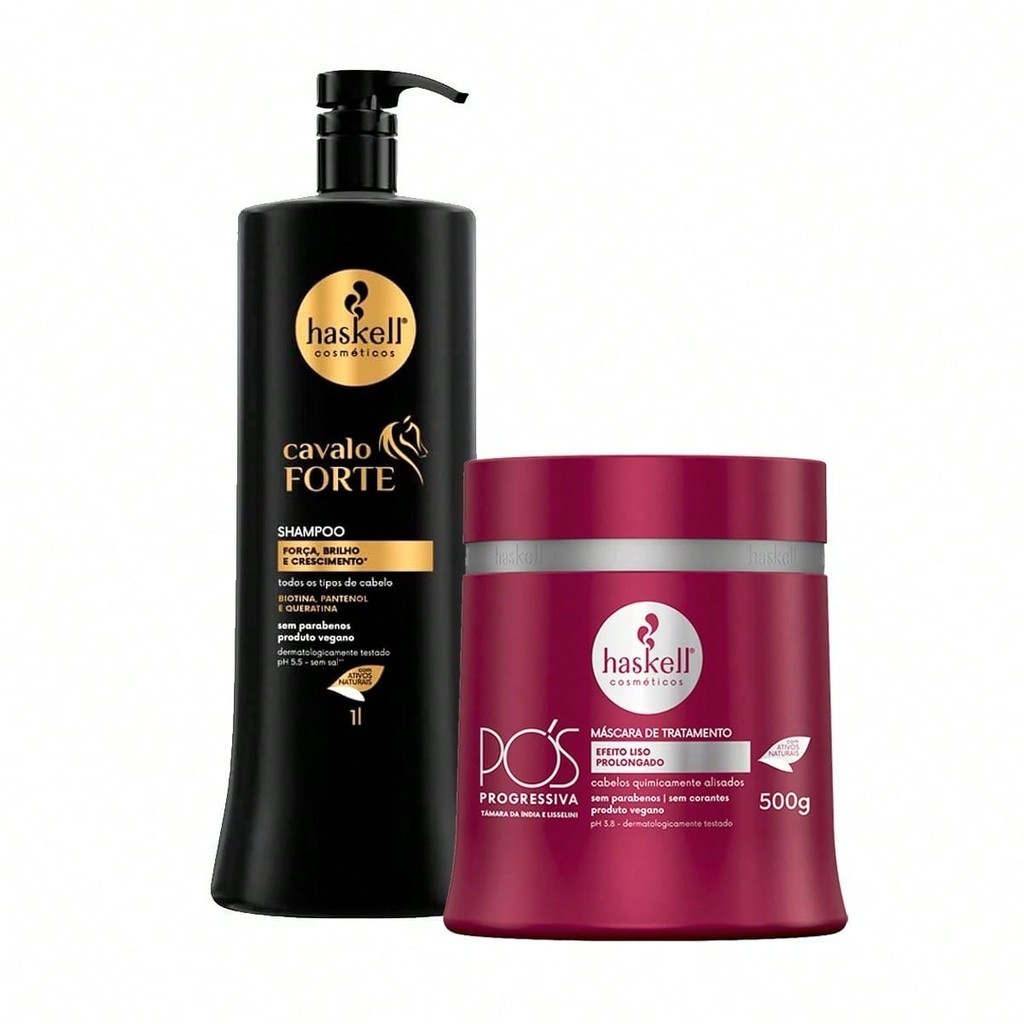 Kit Shampoo Haskell Cavalo Forte 1 Litro + Máscara Pós Progressiva 500g