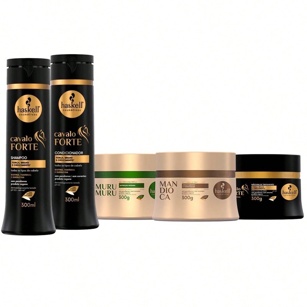 Kit Haskell Cronograma Completo para Crescimento Capilar - 5 Produtos 300ml (shp/cond/cronograma)