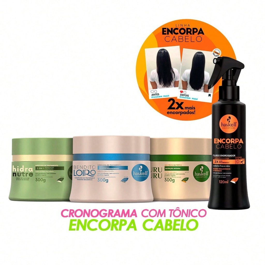 Kit Haskell Cronograma para Cabelos Loiros 300g + Tônico Fluído Encorpa Cabelos Engrossa Fios