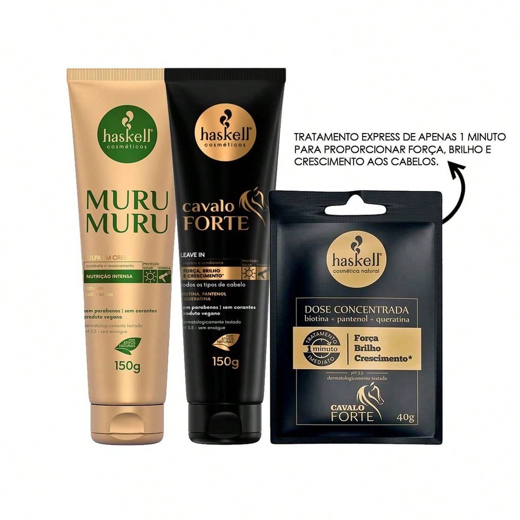 Haskell Kit Polpa em Creme Murumuru + Leave In Cavalo Forte + Tratamento de 1 Minuto