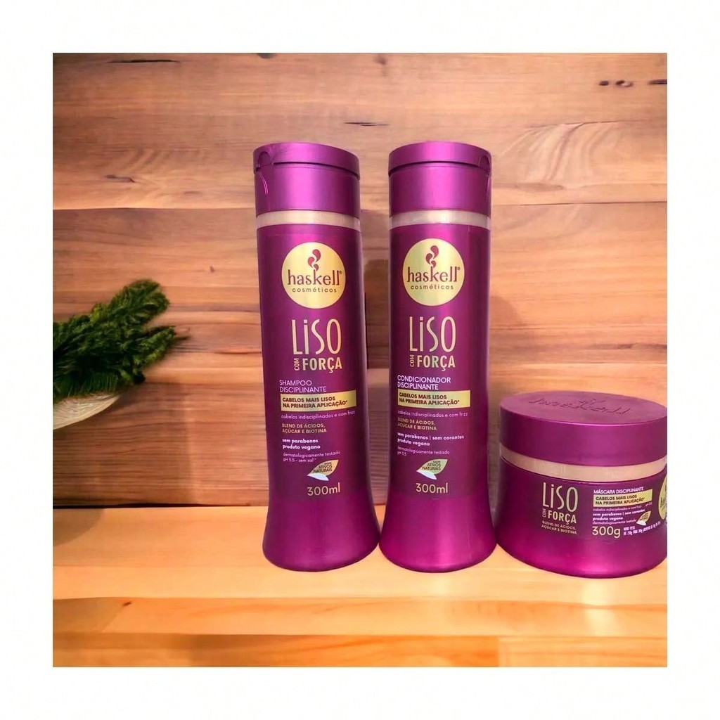Trio Haskell Liso com Força 300ml - Liso Perfeito Cabelo Escorrido