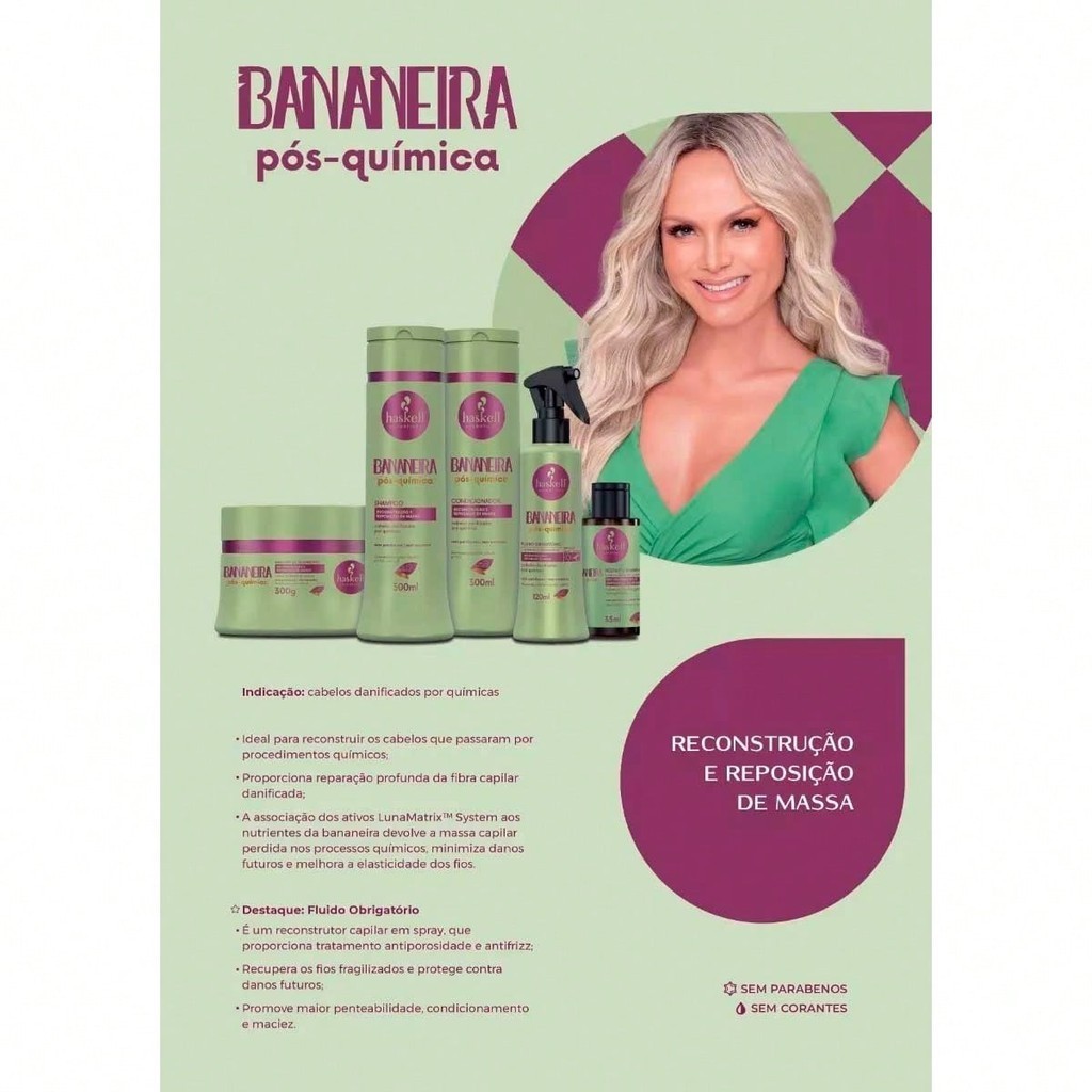 Trio Haskell Bananeira Banana 300ml - Reposição de Massa Capilar e Pós Química