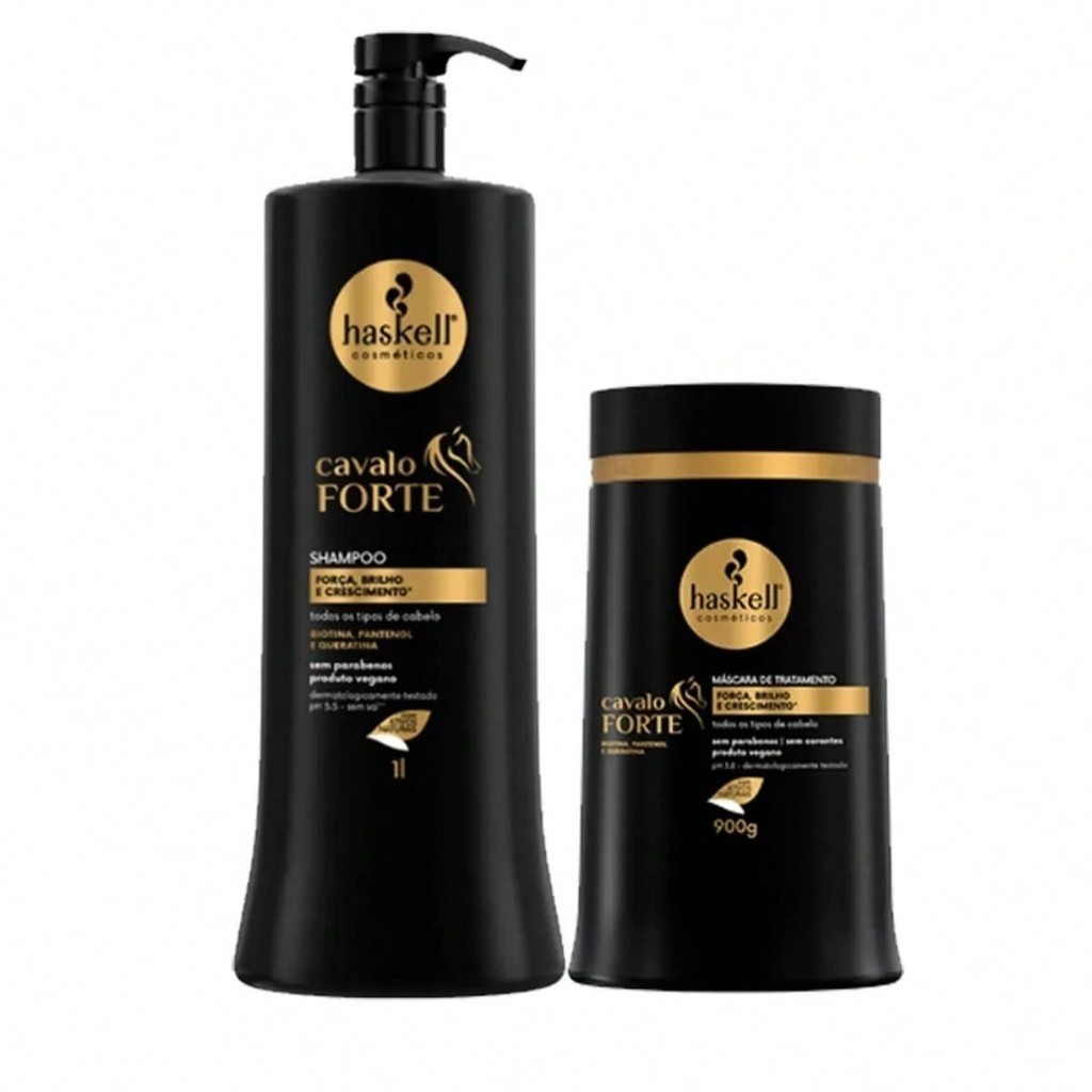 Kit Haskell Cavalo Forte Shampoo 1 Litro + Máscara de Tratamento 900g - Força Brilho e Crescimento Capilar