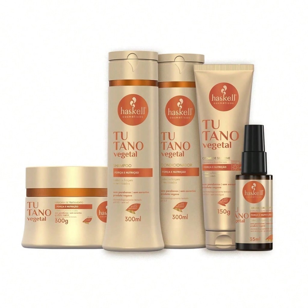 Kit Haskell Tutano Vegetal Completo 300ml - 5 Produtos Para Cabelos Frágeis e Ressecados