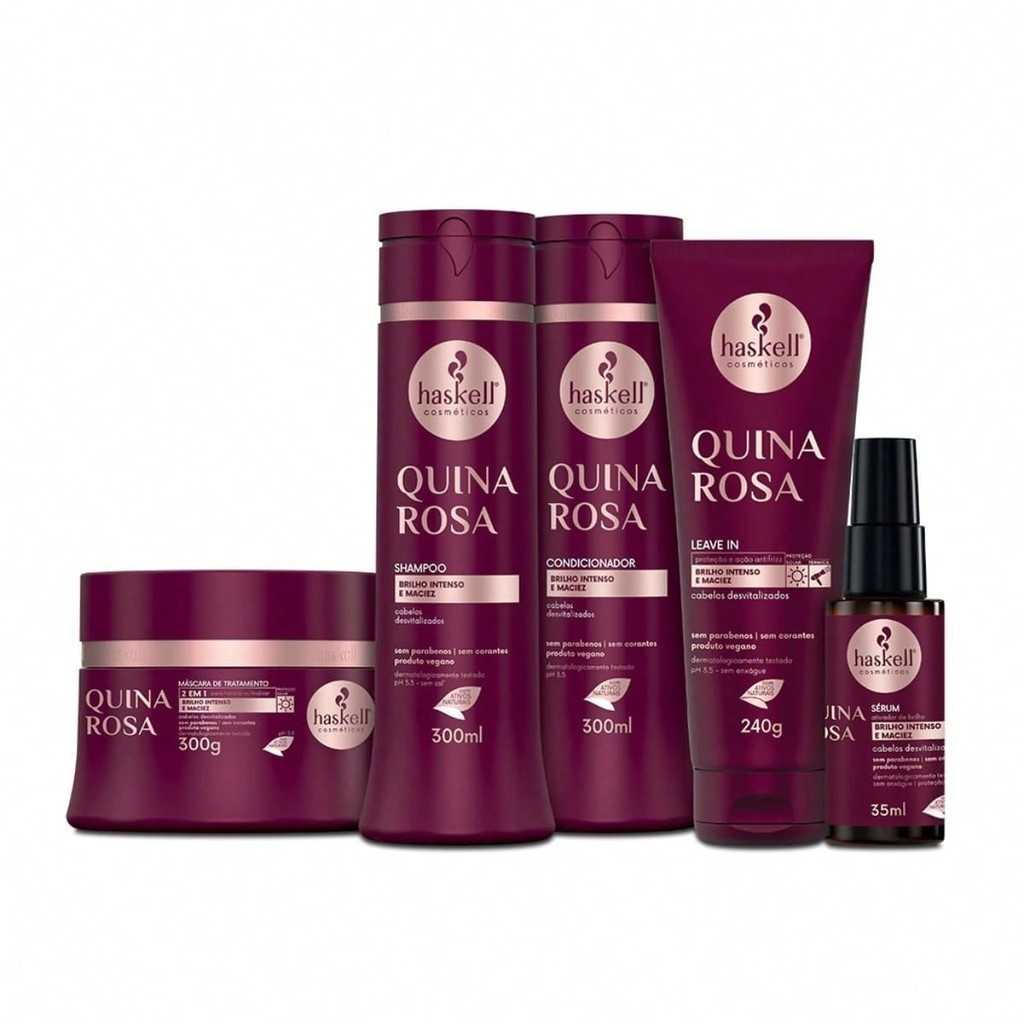 Kit Haskell Quina Rosa Completo 300ml - 5 Produtos Para Cabelos Desvitalizados