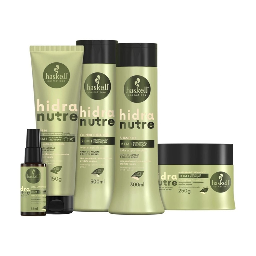 Kit Haskell Hidranutre Completo 300ml - 5 Produtos 2 em 1 Hidratação e Nutrição