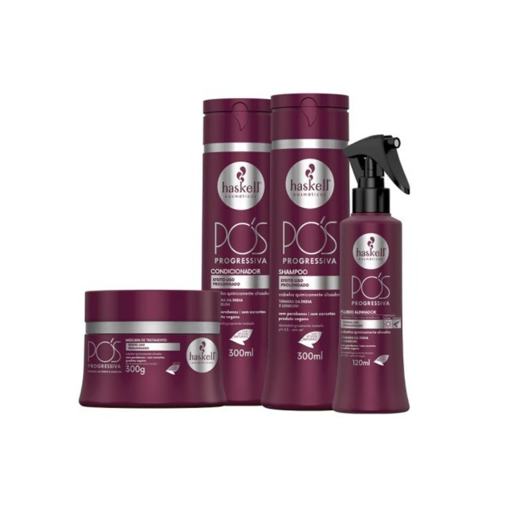 Kit Haskell Pós Progressiva Completo 300ml - 4 Produtos Efeito Liso Prolongado