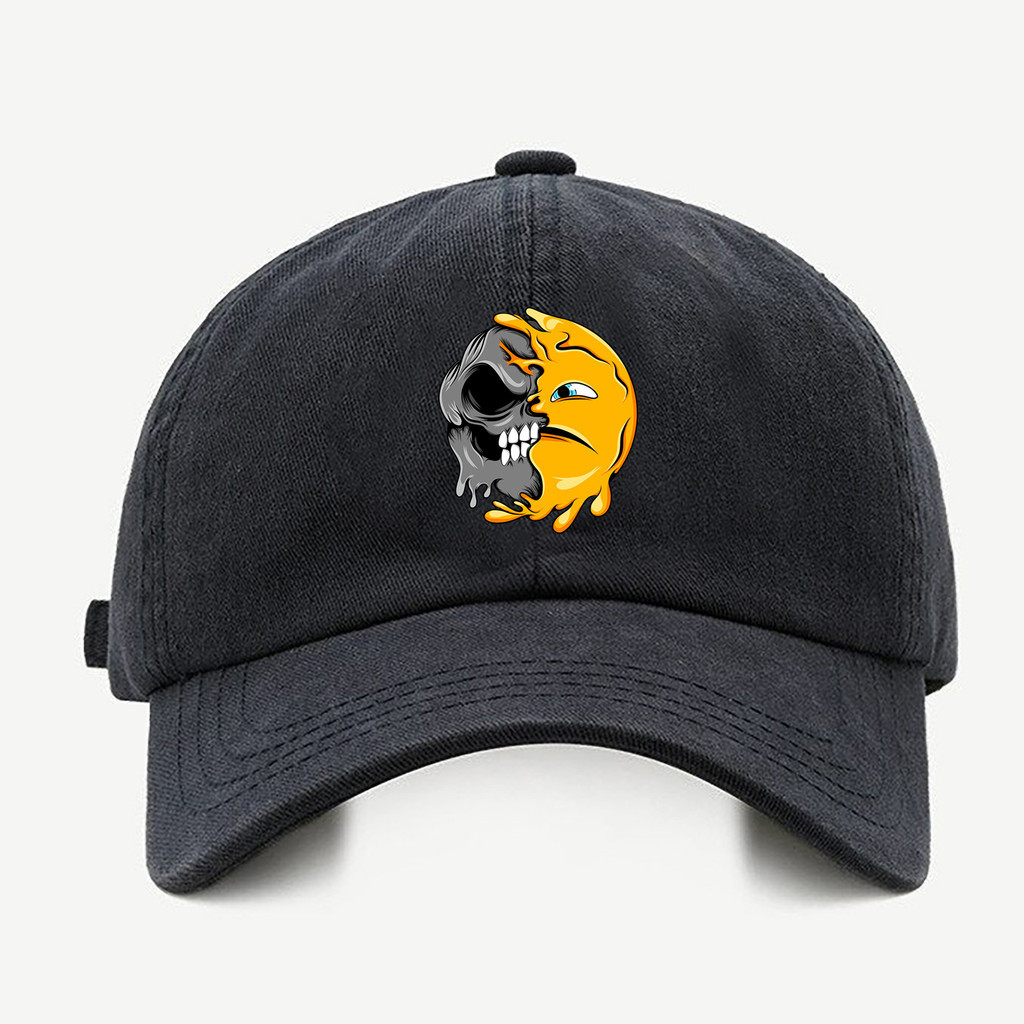 Bone baseball Masculino Preto branco Bage Emoji CranioCom regulador de tamanho