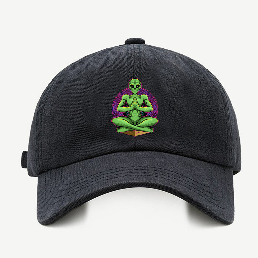 Bone baseball Masculino Preto branco Bage Alien Meditaçao Com regulador de tamanho