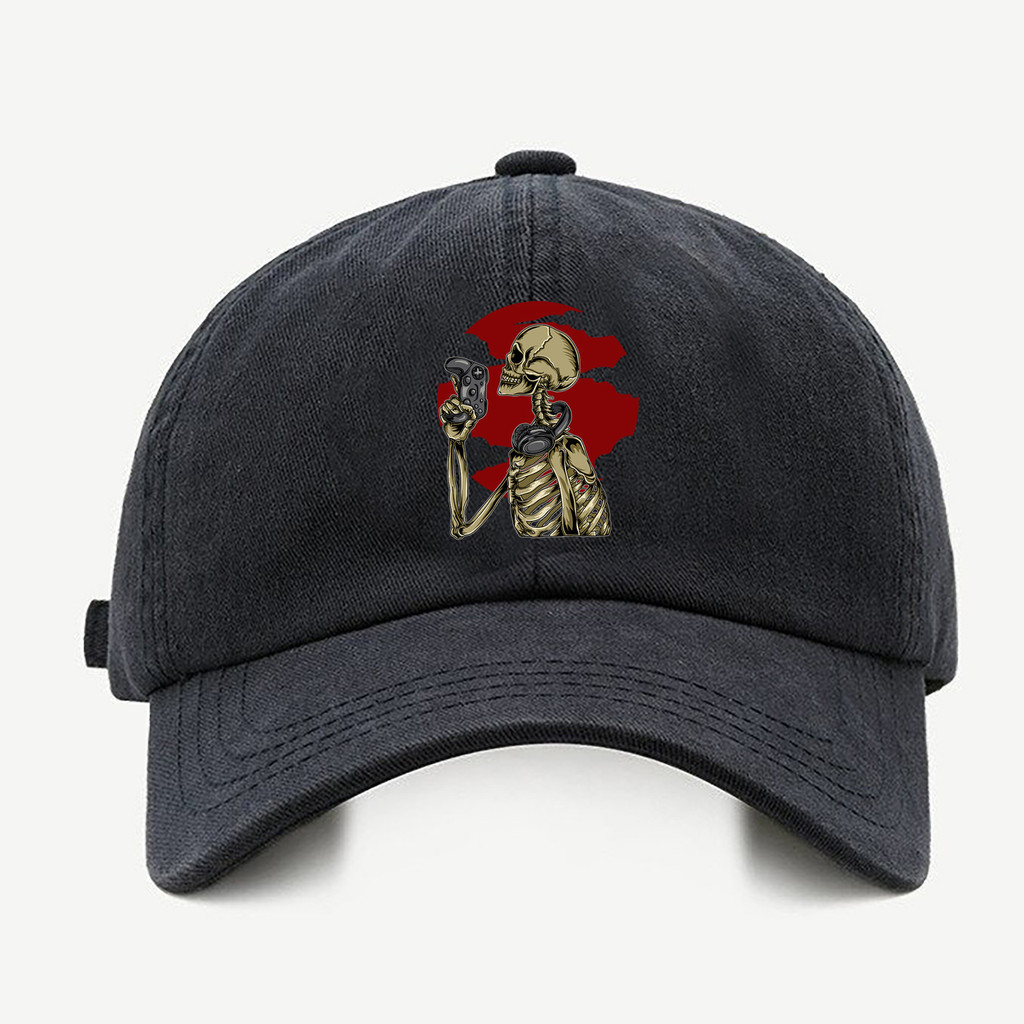 Bone baseball Masculino Preto branco Bage Caveira Gamer Com regulador de tamanho