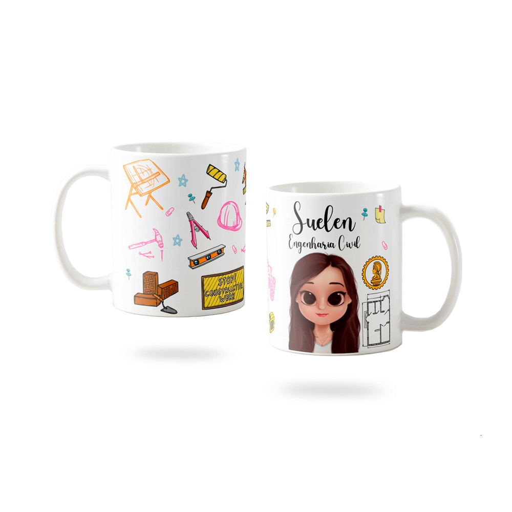 Caneca de Porcelana personalizada Canecas Personalizadas Avatar Caneca de com foto Profissão Engenharia Civil Feminina