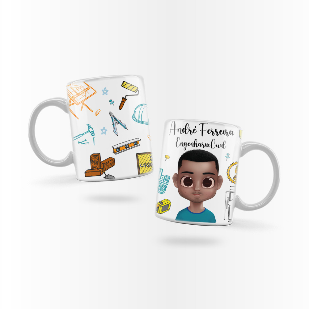 Caneca de Porcelana personalizada Canecas Personalizadas Avatar Caneca com foto Profissão Engenharia Civil Masculina
