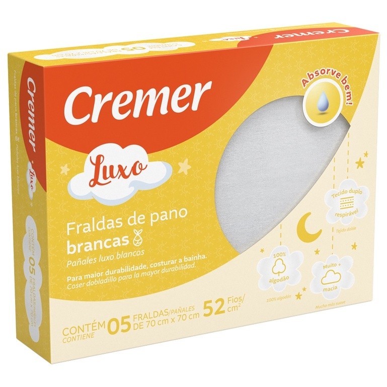 Fralda de Luxo Sem Bainha 52 fios/cm² 100% algodão Caixinha Amarela