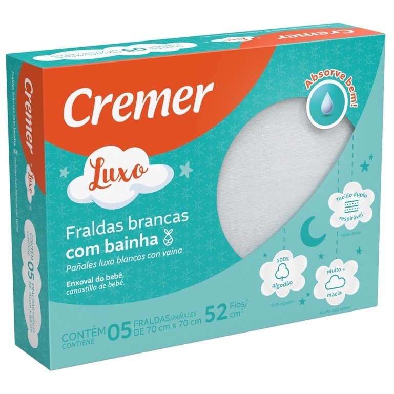 Fralda de Pano Luxo Com Bainha 52 fios/cm² 100% algodão Caixinha Verde