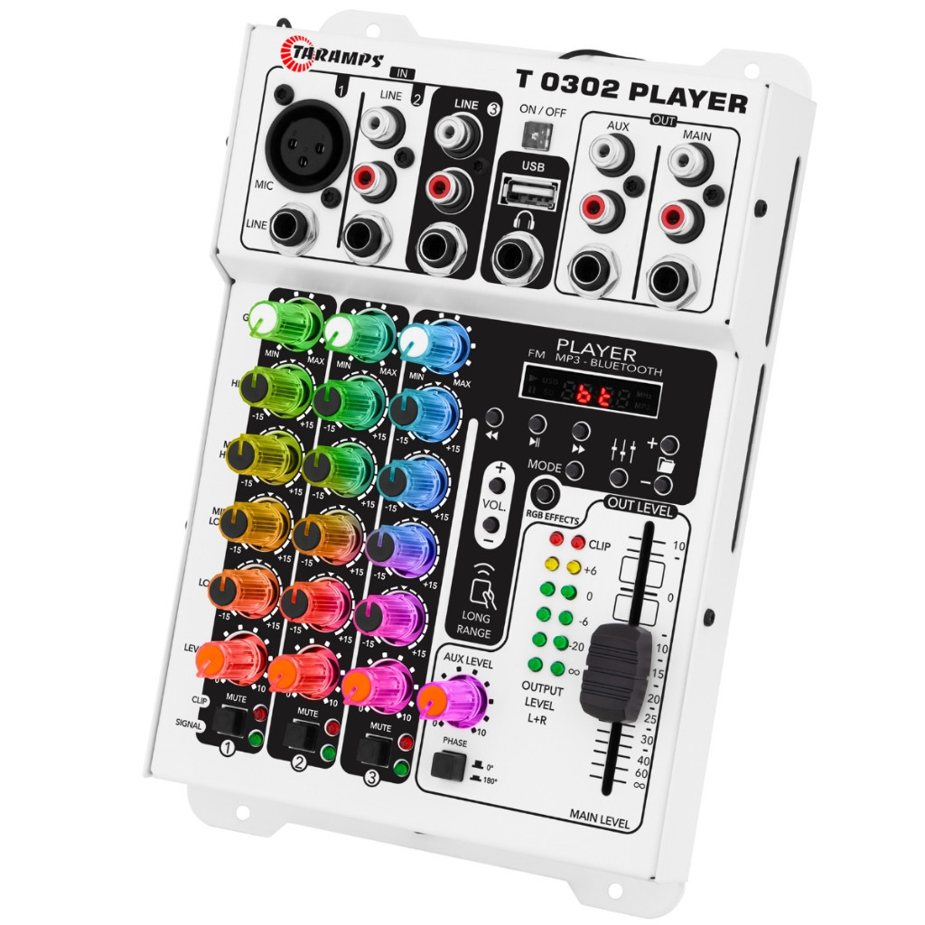 Mesa De Som 3 canais Taramps Player Multicolor Bt Usb 72 Efeitos Led T0302 FX Player 0302 led RGB em Oferta na Shopee